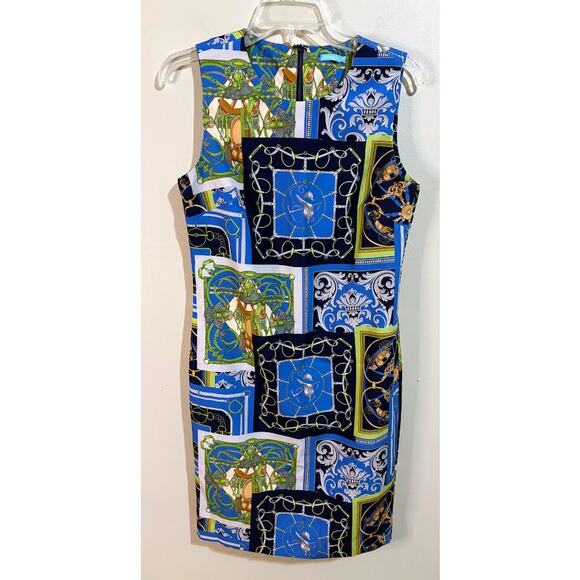 J. McLaughlin Belinda Dres Blue Multi‎ Heraldic Patchwork Pattern Size 6 NWOT - Picture 5 of 8